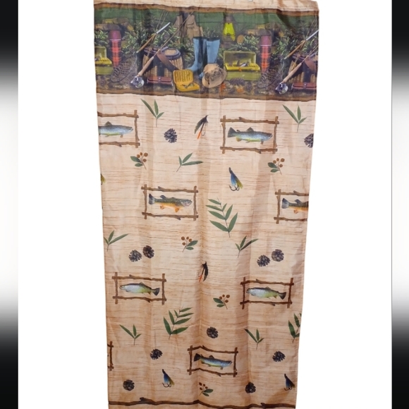 Bath New Fabric Fishing Fishermans Tackle Lure Fish Shower Curtain